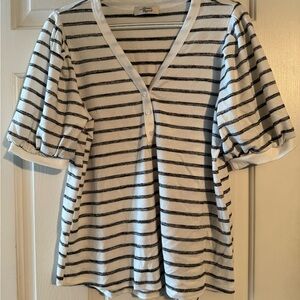 Apt. 9 Black and White Striped Button Down Top